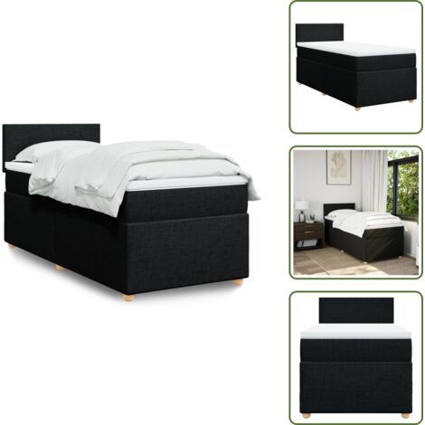 Letto con testiera - vidaXL Letto a Molle con Materasso Nero Singolo in Tessuto - Materasso in tessuto