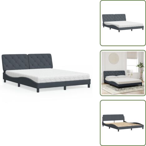 Letto con testiera - vidaXL Letto con Materasso Grigio Scuro 160x200 cm in Velluto - Letto grigio scuro