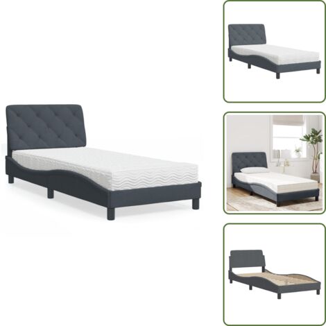 Letto con testiera - vidaXL Letto con Materasso Grigio Scuro 90x190 cm in Velluto - Letto con doghe in compensato