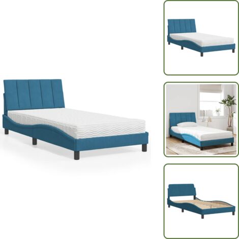 Letto con testiera - vidaXL Letto con Materasso Hanko Blu 100x200 cm in Velluto - Letto con doghe in compensato