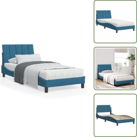 Letto con testiera - vidaXL Letto con Materasso Hanko Blu 90x200 cm in Velluto - Letto con doghe in compensato