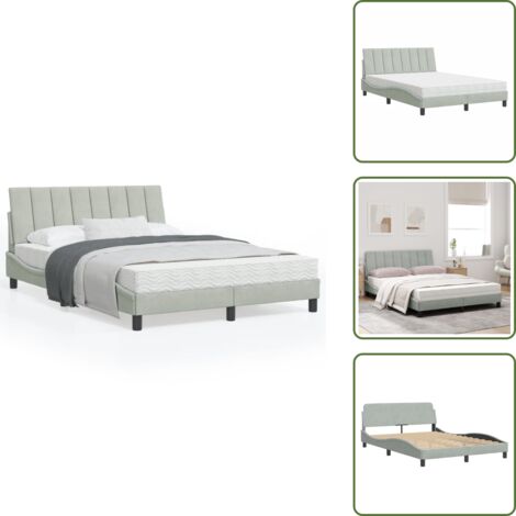 Letto con testiera - vidaXL Letto con Materasso Hanko Grigio Chiaro 120x200 cm in Velluto - Materasso H2