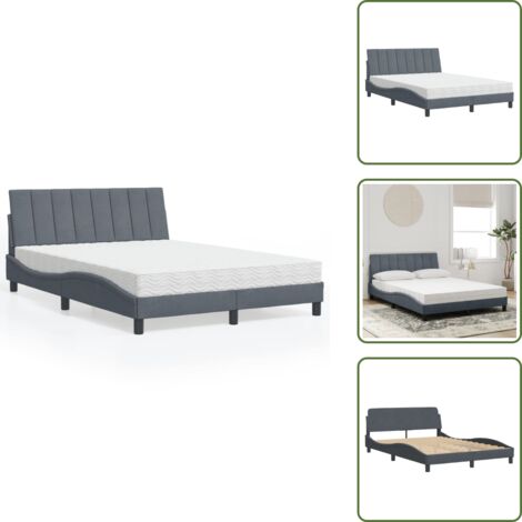 Letto con testiera - vidaXL Letto con Materasso Hanko Grigio Scuro 140x190 cm in Velluto - Letto Hanko