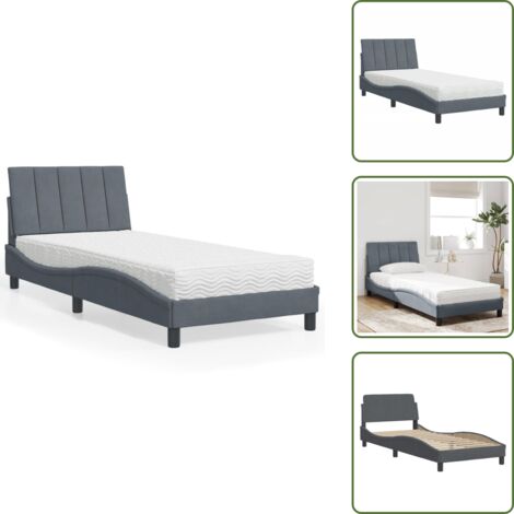 Letto con testiera - vidaXL Letto con Materasso Hanko Grigio Scuro 80x200 cm in Velluto - Materasso H2