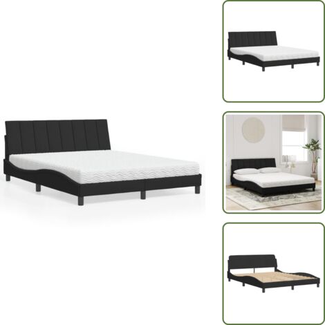 Letto con testiera - vidaXL Letto con Materasso Hanko Nero 160x200 cm in Velluto - Materasso H2