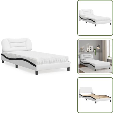 Letto con testiera - vidaXL Letto con Materasso Hvar Bianco e Nero 100x200 cm in Similpelle - Letto in compensato