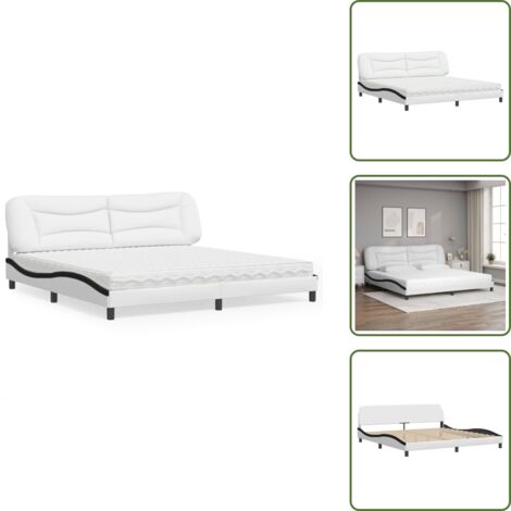 Letto con testiera - vidaXL Letto con Materasso Hvar Bianco e Nero 200x200cm in Similpelle - Materasso H2 H3