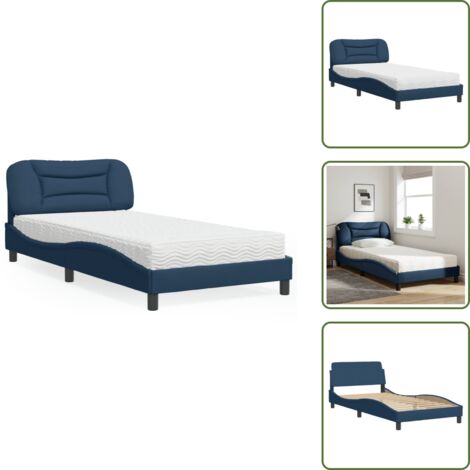 Letto con testiera - vidaXL Letto con Materasso Hvar Blu 100x200 cm in Tessuto - Materasso H2