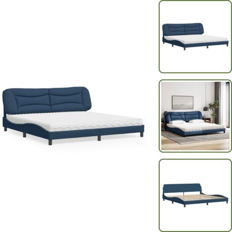 Letto con testiera - vidaXL Letto con Materasso Hvar Blu 200x200 cm in Tessuto - Letto con doghe in compensato