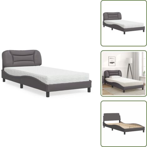 Letto con testiera - vidaXL Letto con Materasso Hvar Grigio 100x200 cm in Similpelle - Letto in compensato