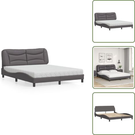 Letto con testiera - vidaXL Letto con Materasso Hvar Grigio 160x200 cm in Similpelle - Letto in compensato