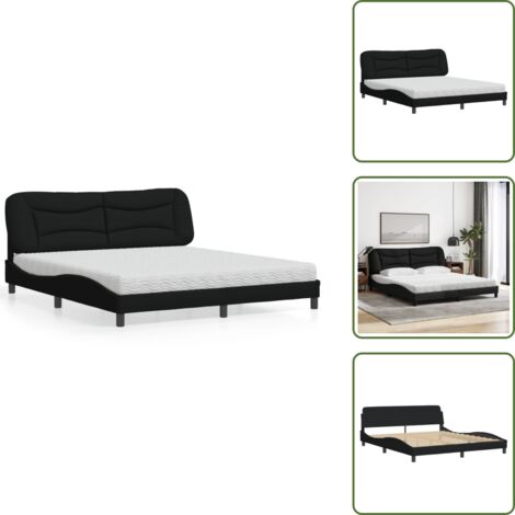 Letto con testiera - vidaXL Letto con Materasso Hvar Nero 180x200 cm in Tessuto - Letto Hvar Nero