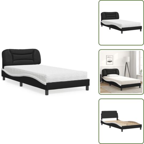 Letto con testiera - vidaXL Letto con Materasso Hvar Nero e Bianco 100x200 cm in Similpelle - Letto in compensato
