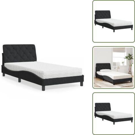 Letto con testiera - vidaXL Letto con Materasso Nero 100x200 cm in Velluto - Letto con giroletto