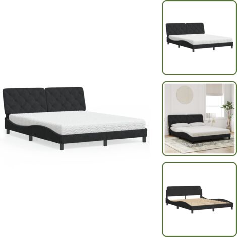Letto con testiera - vidaXL Letto con Materasso Nero 160x200 cm in Velluto - Letto con doghe in compensato