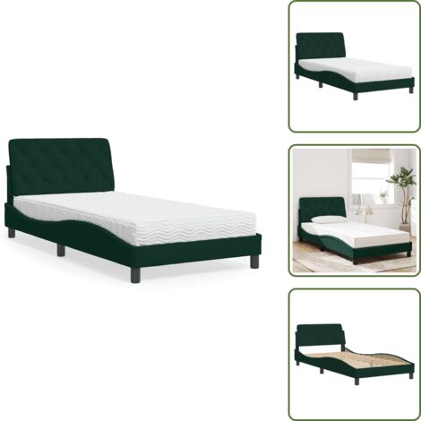 Letto con testiera - vidaXL Letto con Materasso Verde Scuro 100x200 cm in Velluto - Letto verde scuro