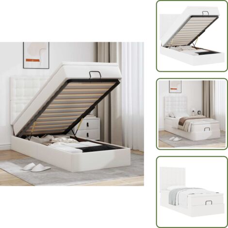 Letto con testiera - vidaXL Letto Pouf con Materasso Bianco 80x200 cm Similpelle - Letto con meccanismo idraulico