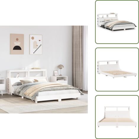 Letto con testiera - vidaXL Letto senza Materasso Bianco 120x200 cm Legno Massello di Pino - Letto con ripiani