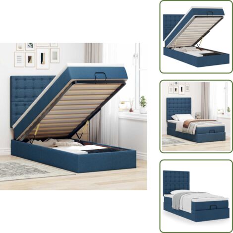 Letto con testiera - vidaXL Pouf Letto con Materasso Blu 100x200 cm in Tessuto - Letto con meccanismo idraulico