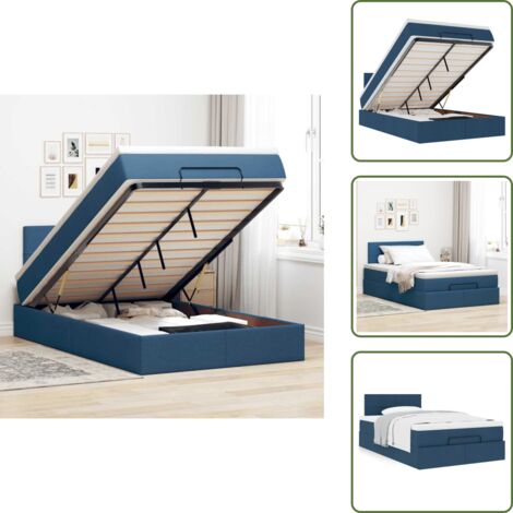 Letto con testiera - vidaXL Pouf Letto con Materasso Blu 120x200 cm in Tessuto - Letto con vano portaoggetti