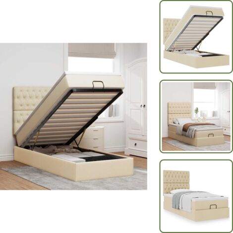 Letto con testiera - vidaXL Pouf Letto con Materasso Crema 90x200 cm in Tessuto - Letto con meccanismo idraulico