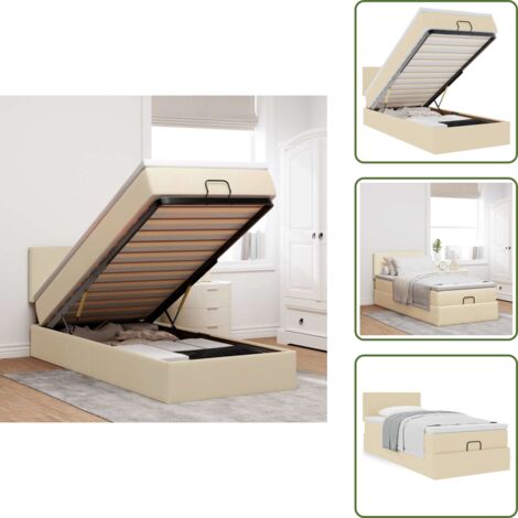 Letto con testiera - vidaXL Pouf Letto con Materasso Crema 90x200 cm in Tessuto - Letto con vano portaoggetti
