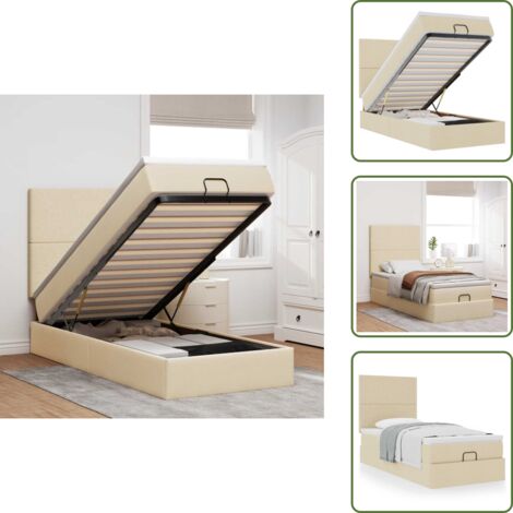Letto con testiera - vidaXL Pouf Letto con Materasso Crema 90x200 cm in Tessuto - Materasso morbido