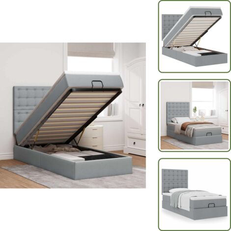 Letto con testiera - vidaXL Pouf Letto con Materasso Grigio Chiaro 100x200 cm in Tessuto - Letto con meccanismo idraulico