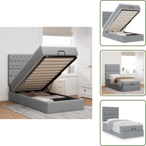 Letto con testiera - vidaXL Pouf Letto con Materasso Grigio Chiaro 100x200 cm in Tessuto - Letto con meccanismo idraulico