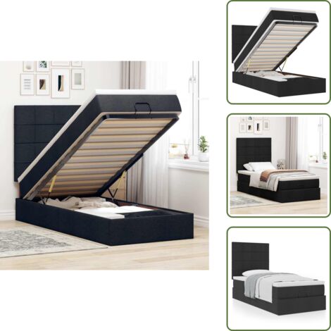 Letto con testiera - vidaXL Pouf Letto con Materasso Nero 90x200 cm in Tessuto - Materasso insacchettato