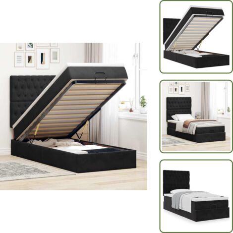 Letto con testiera - vidaXL Struttura Letto Pouf con Materassi Nero 100x200 cm Velluto - Materasso morbido