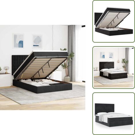 Letto con testiera - vidaXL Struttura Letto Pouf con Materassi Nero 140x190 cm in Velluto - Materasso con supporto personalizzato