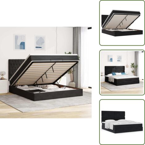 Letto con testiera - vidaXL Struttura Letto Pouf con Materassi Nero 160x200 cm in Velluto - Materasso con supporto personalizzato