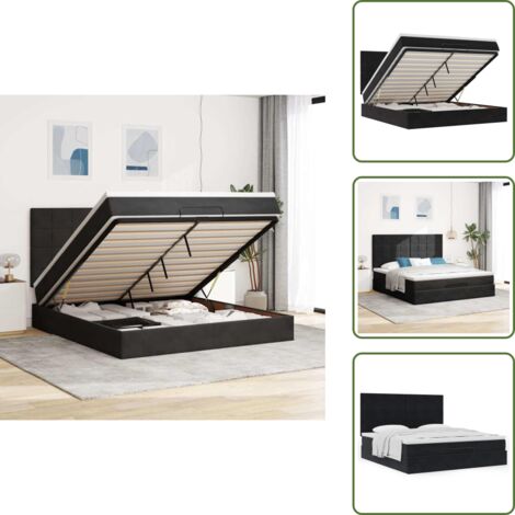 Letto con testiera - vidaXL Struttura Letto Pouf con Materassi Nero 160x200 cm in Velluto - Materasso con supporto personalizzato