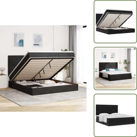 Letto con testiera - vidaXL Struttura Letto Pouf con Materassi Nero 160x200 cm in Velluto - Materasso con supporto personalizzato