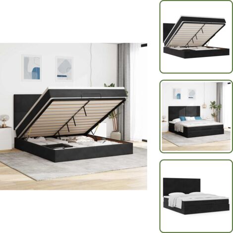 Letto con testiera - vidaXL Struttura Letto Pouf con Materassi Nero 180x200 cm in Velluto - Materasso con supporto personalizzato