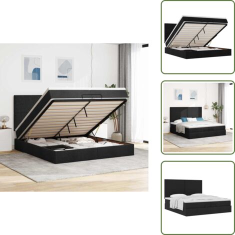 Letto con testiera - vidaXL Struttura Letto Pouf con Materassi Nero 200x200 cm in Tessuto - Materasso con supporto personalizzato
