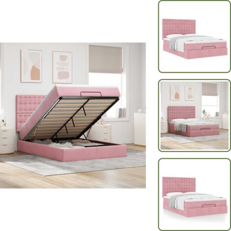 Letto con testiera - vidaXL Struttura Letto Pouf con Materassi Rosa 140x200 cm in Velluto - Materasso rosa