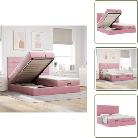 Letto con testiera - vidaXL Struttura Letto Pouf con Materassi Rosa 160x200 cm Velluto - Materasso rosa