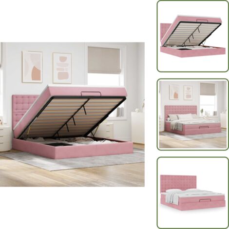 Letto con testiera - vidaXL Struttura Letto Pouf con Materassi Rosa 180x200 cm Velluto - Materasso rosa