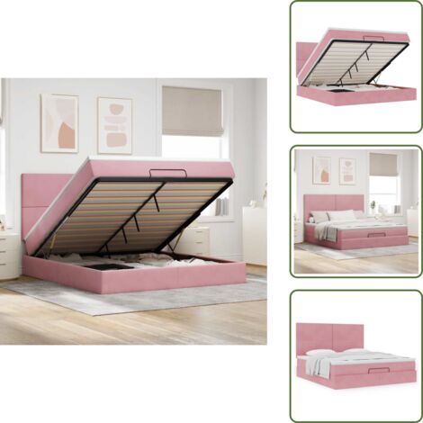 Letto con testiera - vidaXL Struttura Letto Pouf con Materassi Rosa 180x200 cm Velluto - Materasso rosa