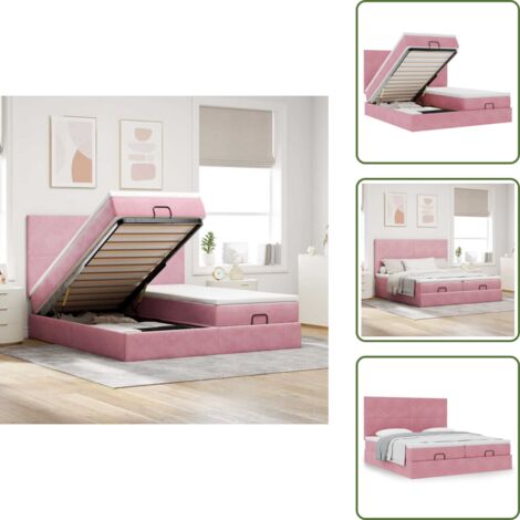 Letto con testiera - vidaXL Struttura Letto Pouf con Materassi Rosa 180x200 cm Velluto - Materasso rosa
