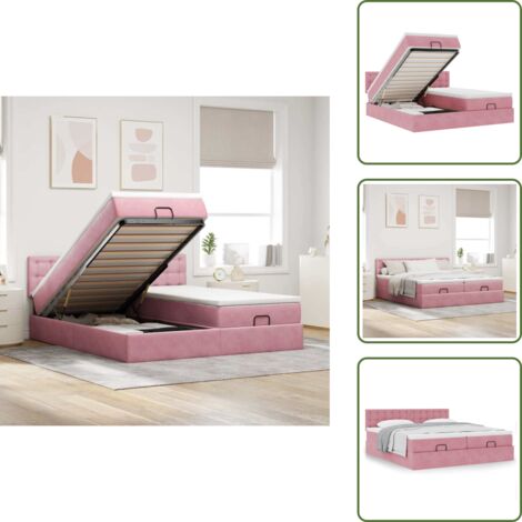 Letto con testiera - vidaXL Struttura Letto Pouf con Materassi Rosa 180x200 cm Velluto - Materasso rosa