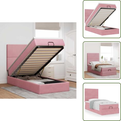 Letto con testiera - vidaXL Struttura Letto Pouf con Materassi Rosa 90x190 cm in Velluto - Materasso rosa