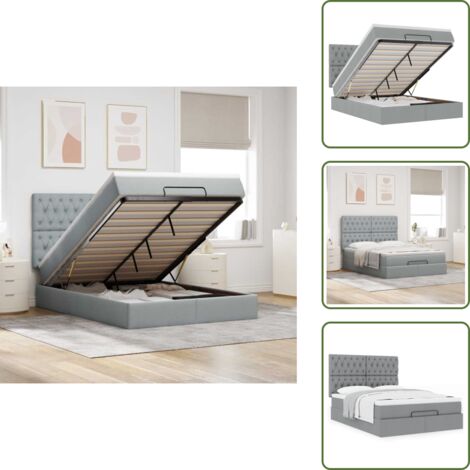 Letto con testiera - vidaXL Struttura Letto Pouf con Materasso 140x190 cm in Tessuto - Letto con vano portaoggetti
