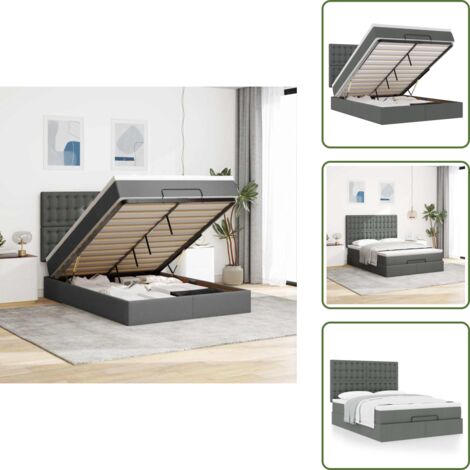 Letto con testiera - vidaXL Struttura Letto Pouf con Materasso 140x190 cm in Tessuto - Letto con vano portaoggetti