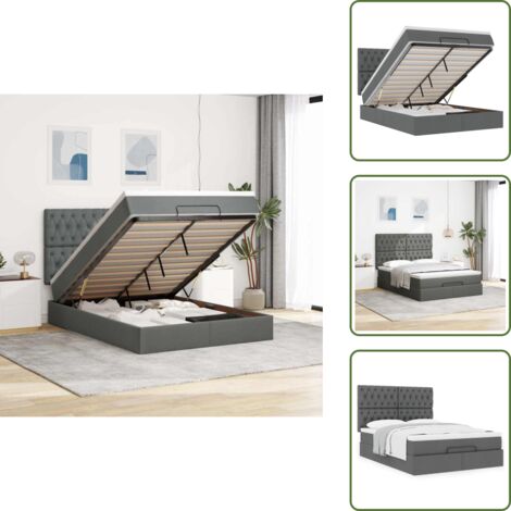 Letto con testiera - vidaXL Struttura Letto Pouf con Materasso 140x200 cm in Tessuto - Letto con vano portaoggetti