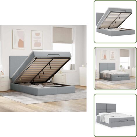 Letto con testiera - vidaXL Struttura Letto Pouf con Materasso 140x200 cm in Tessuto - Letto con vano portaoggetti