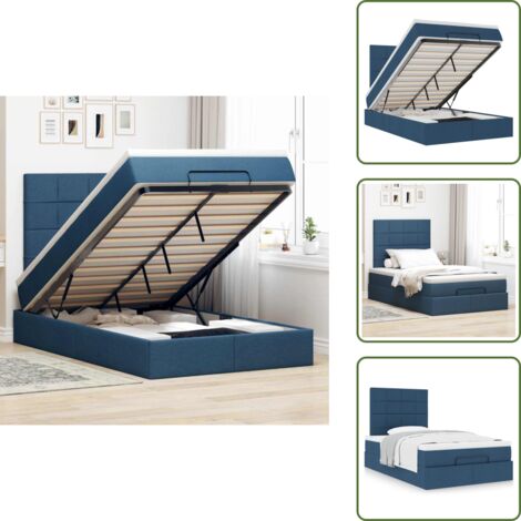Letto con testiera - vidaXL Struttura Letto Pouf con Materasso Blu 120x190 cm in Tessuto - Letto con vano portaoggetti