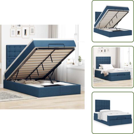 Letto con testiera - vidaXL Struttura Letto Pouf con Materasso Blu 120x190 cm in Tessuto - Letto con vano portaoggetti